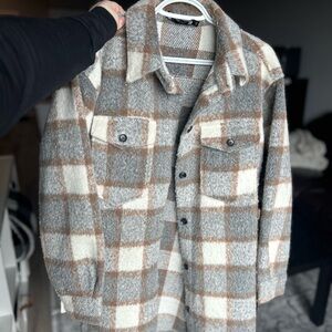 Women’s Plaid Wool Blend Shacket - Brown & Gray